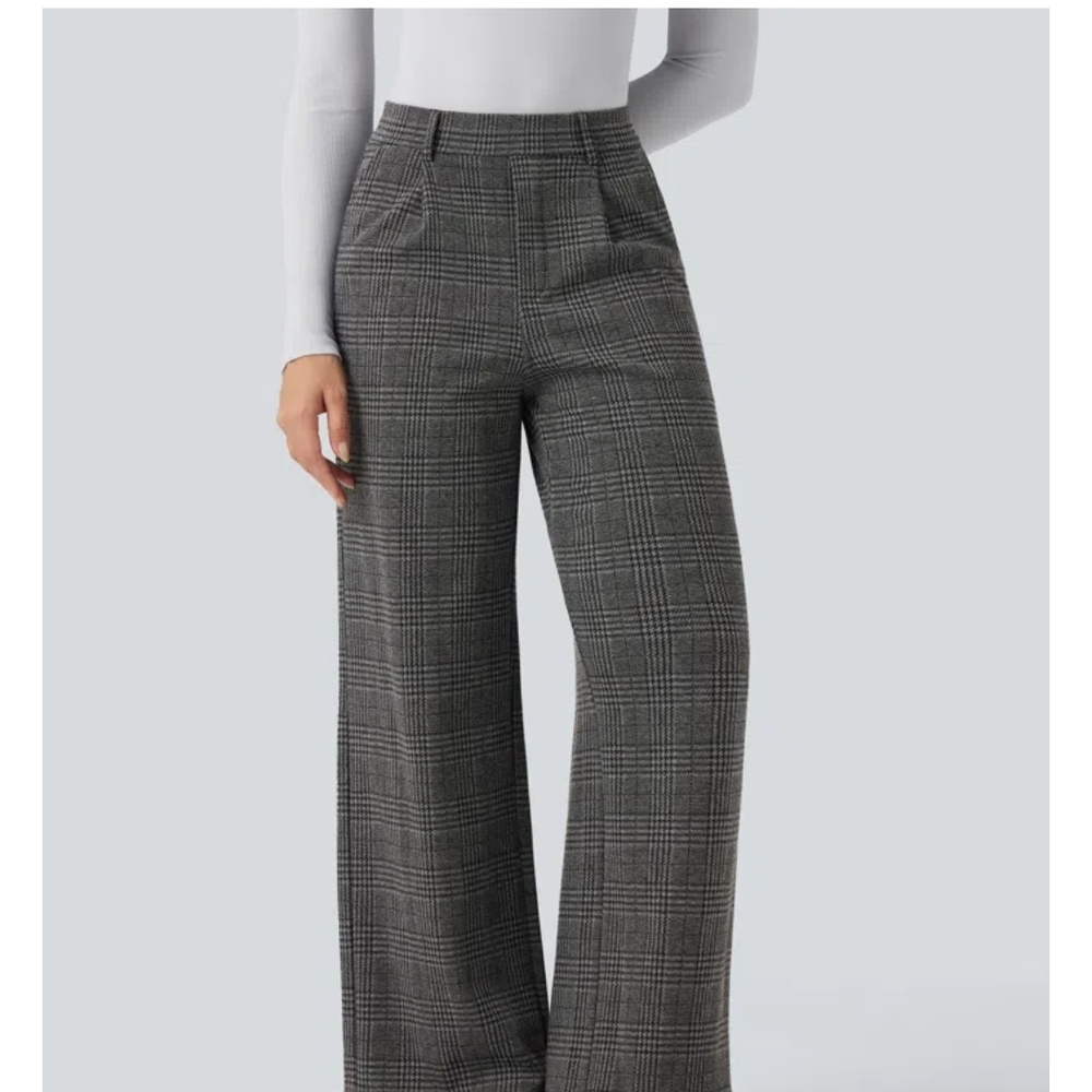 Halara Flex™ High Waisted Straight Leg Houndstooth Plaid Work Pants with Pockets